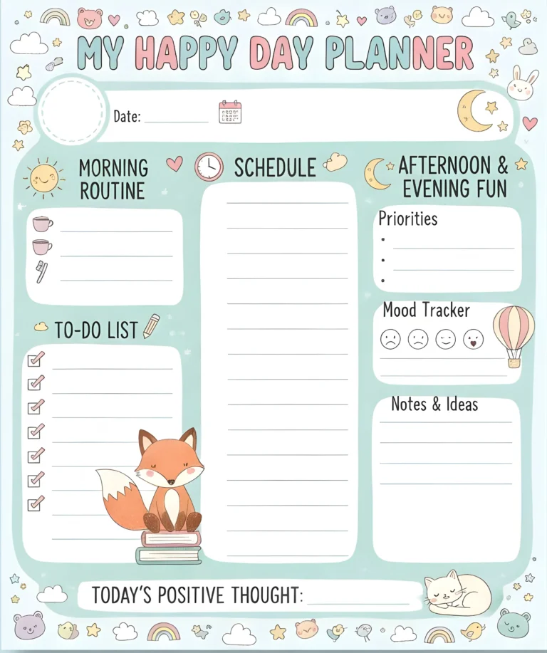 My Happy Day Planner – Printable PDF 🦊✨