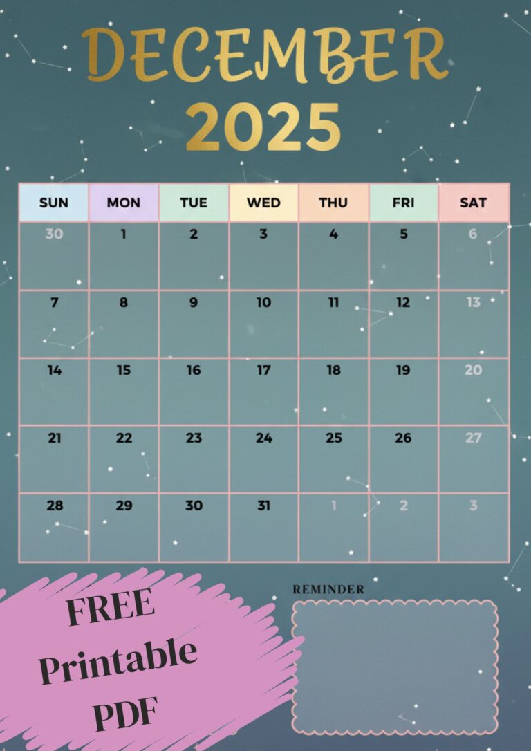 Free Printable December 2025 Calendar PDF
